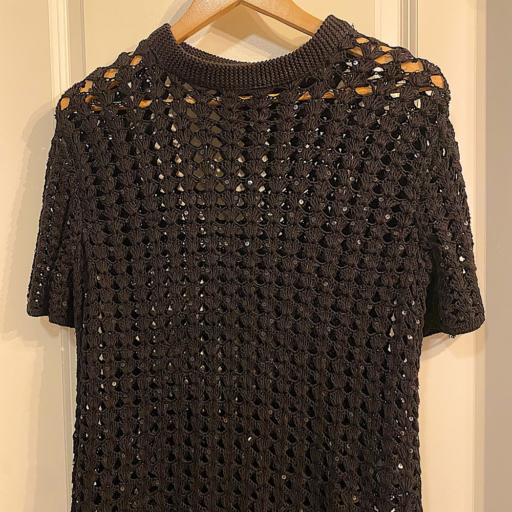 ALL SAINTS Black Knit Sequin Top